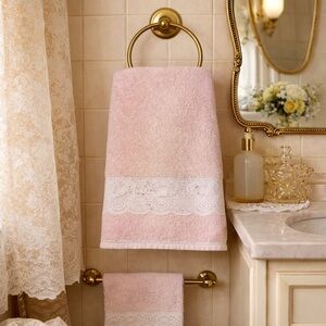 Vtg Cannon Bath Towel Pink Lace Trim Cotton Retro 70s Made In USA Solid